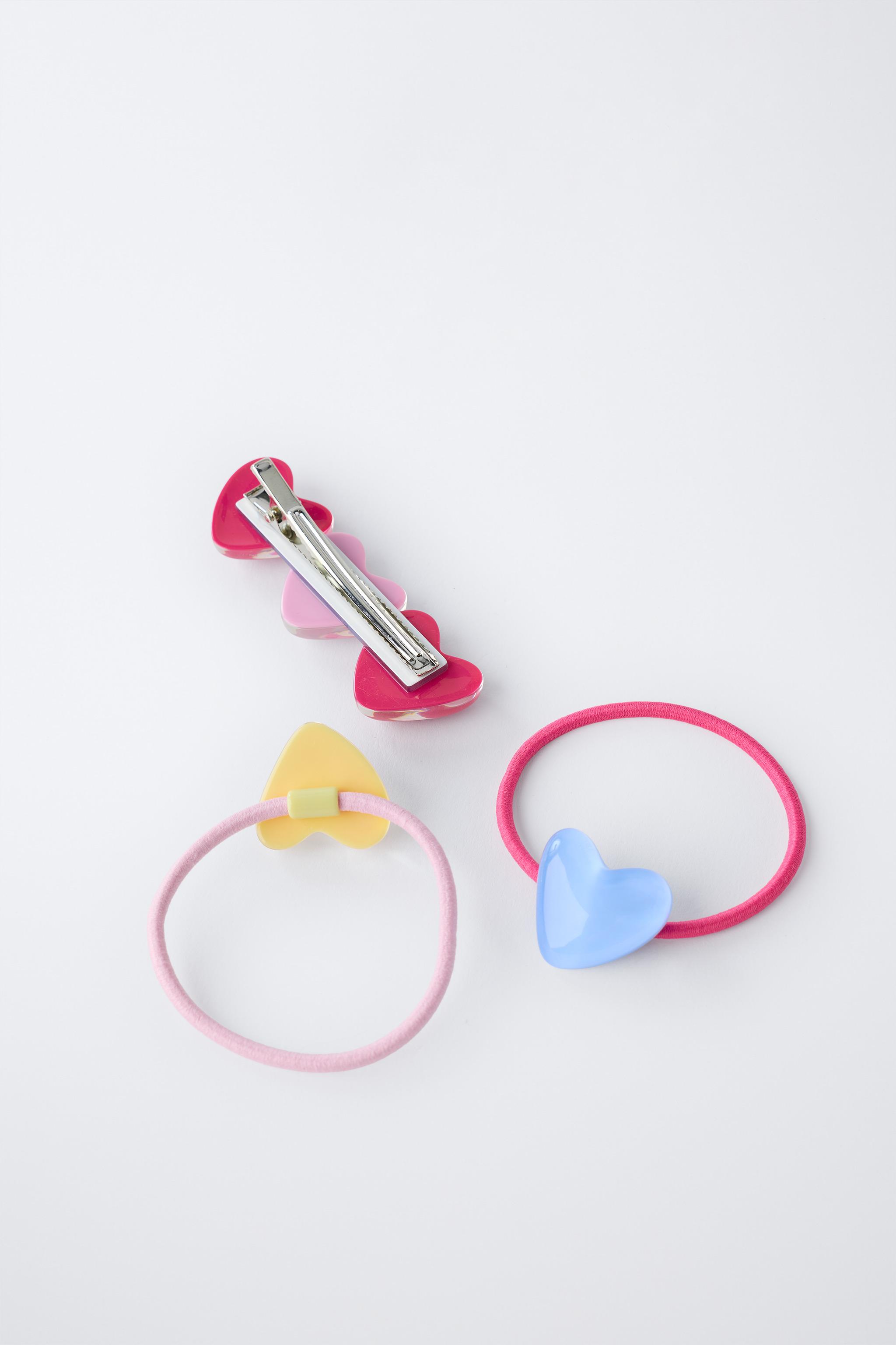 PACK OF HEART BARRETTE AND HAIR TIES